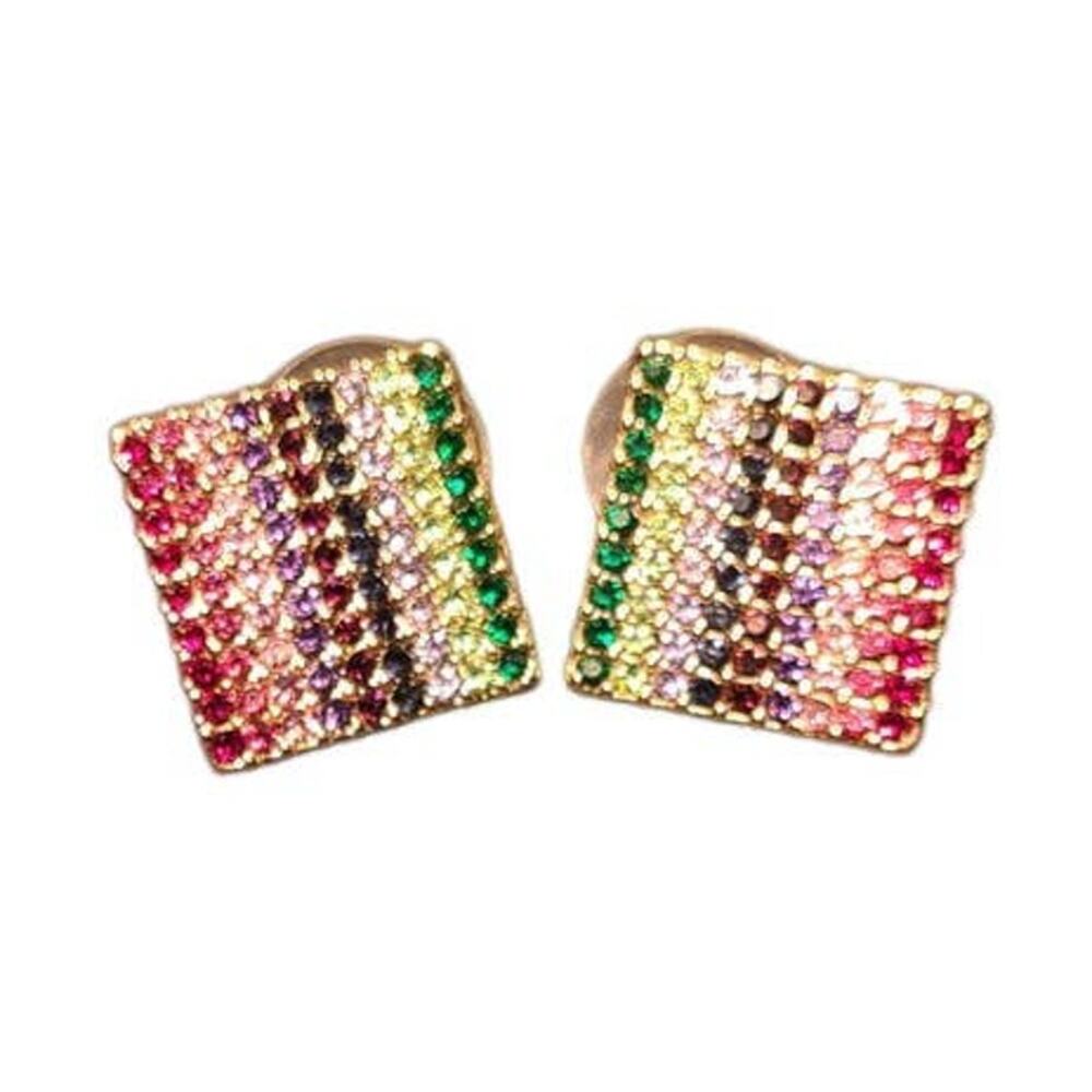 Gold Multicolor Rainbow Pave Crystal Stud Post Fashion Earrings ~ NEW